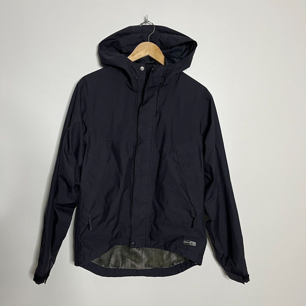 REI Gore-Tex Rain Jacket Mens Solid Black Vented Hiking Small